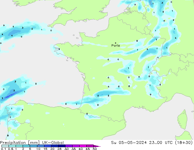 Precipitazione UK-Global dom 05.05.2024 00 UTC