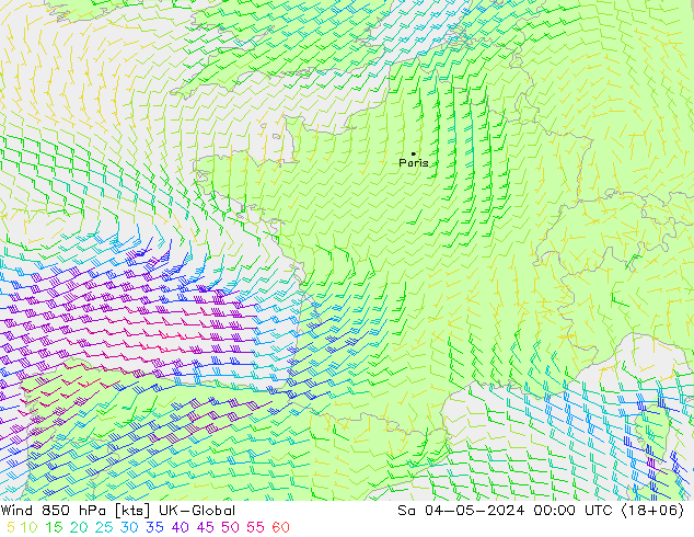 Wind 850 hPa UK-Global Sa 04.05.2024 00 UTC