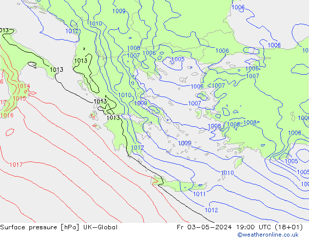 Pressione al suolo UK-Global ven 03.05.2024 19 UTC