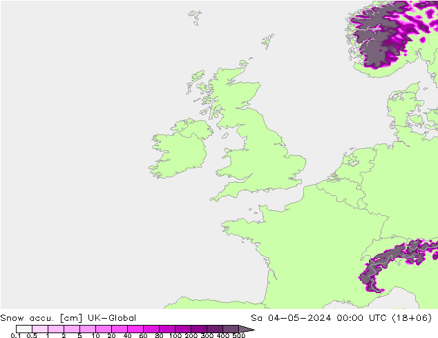 Snow accu. UK-Global Sáb 04.05.2024 00 UTC