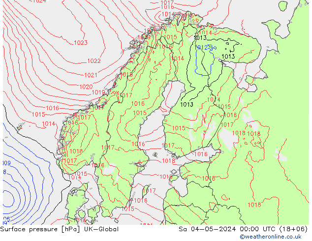 Presión superficial UK-Global sáb 04.05.2024 00 UTC
