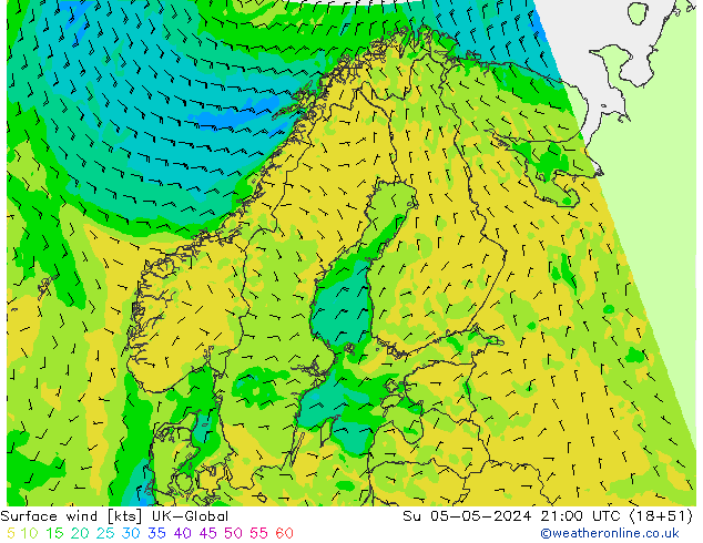 Surface wind UK-Global Ne 05.05.2024 21 UTC