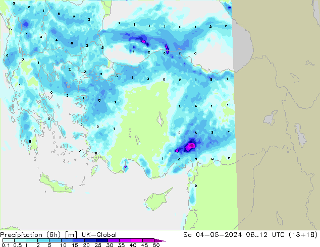 Yağış (6h) UK-Global Cts 04.05.2024 12 UTC