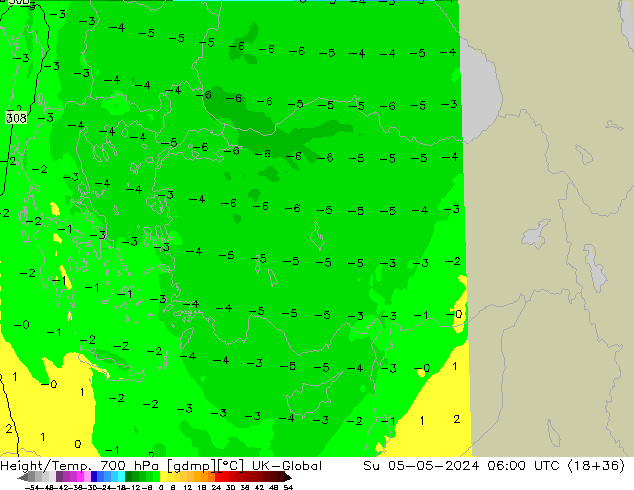 Yükseklik/Sıc. 700 hPa UK-Global Paz 05.05.2024 06 UTC