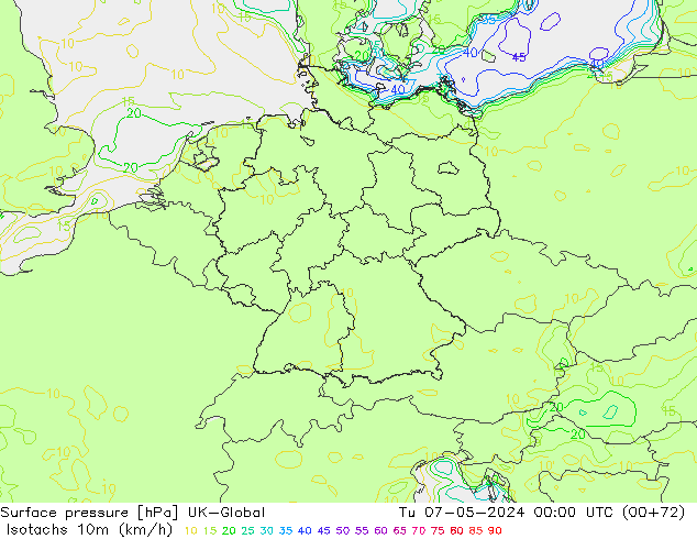 Isotaca (kph) UK-Global mar 07.05.2024 00 UTC