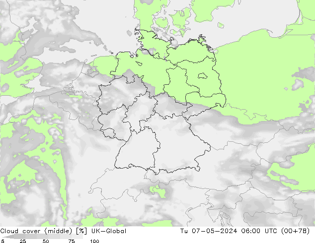 Cloud cover (middle) UK-Global Tu 07.05.2024 06 UTC