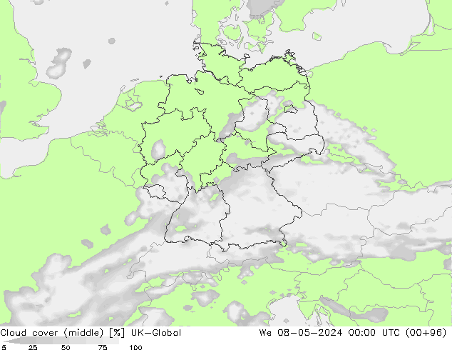 Bewolking (Middelb.) UK-Global wo 08.05.2024 00 UTC