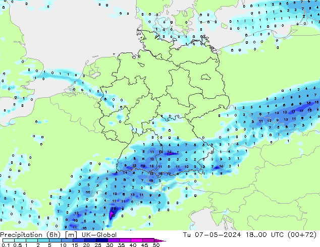 Precipitation (6h) UK-Global Tu 07.05.2024 00 UTC