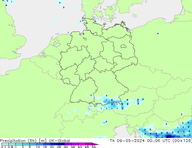 Precipitation (6h) UK-Global Th 09.05.2024 06 UTC