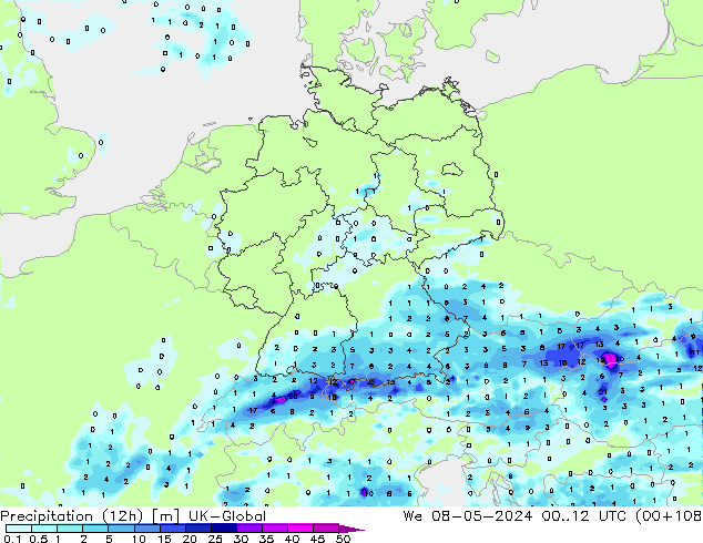 Precipitation (12h) UK-Global St 08.05.2024 12 UTC