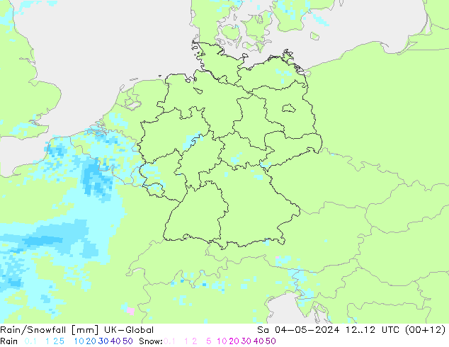 Rain/Snowfall UK-Global Sáb 04.05.2024 12 UTC