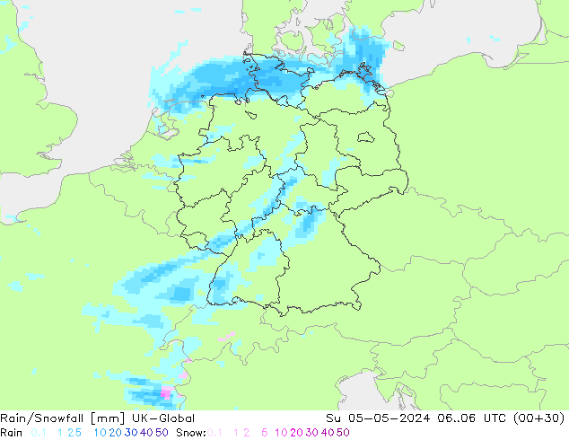 Rain/Snowfall UK-Global Su 05.05.2024 06 UTC
