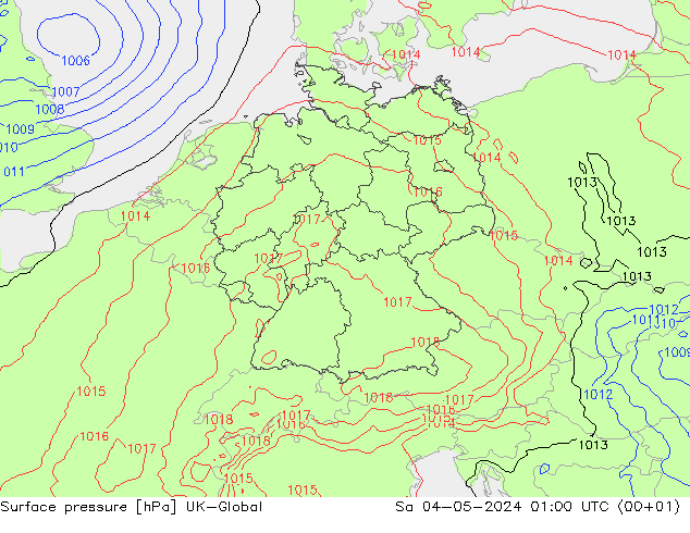 地面气压 UK-Global 星期六 04.05.2024 01 UTC