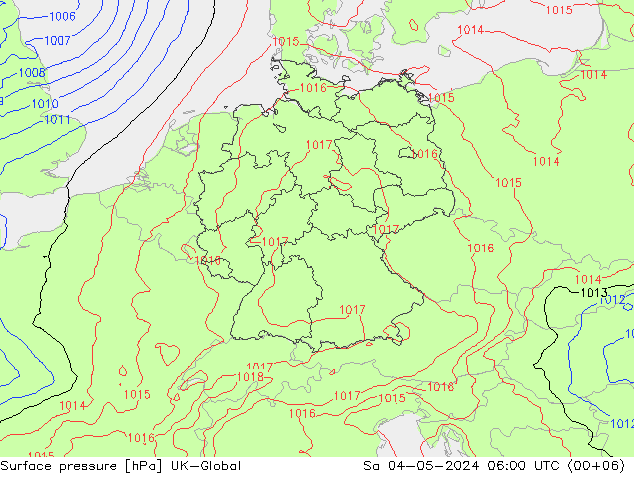 地面气压 UK-Global 星期六 04.05.2024 06 UTC