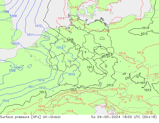 Presión superficial UK-Global sáb 04.05.2024 18 UTC