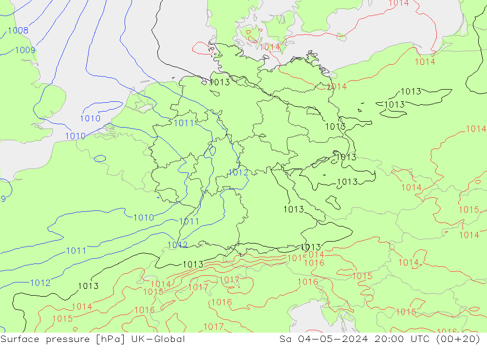 Atmosférický tlak UK-Global So 04.05.2024 20 UTC