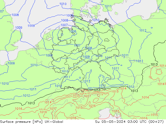 Atmosférický tlak UK-Global Ne 05.05.2024 03 UTC
