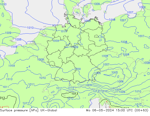Atmosférický tlak UK-Global Po 06.05.2024 15 UTC