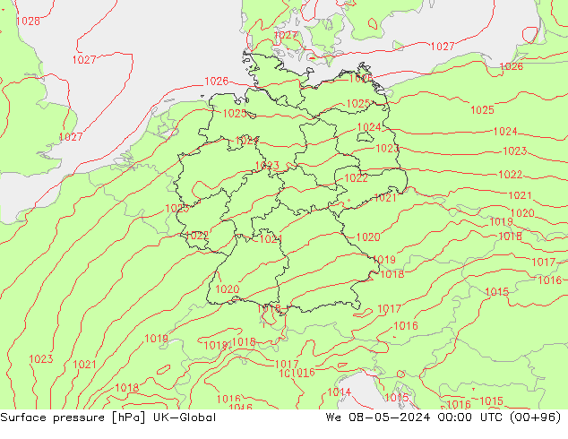 Surface pressure UK-Global We 08.05.2024 00 UTC