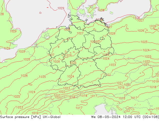 Luchtdruk (Grond) UK-Global wo 08.05.2024 12 UTC