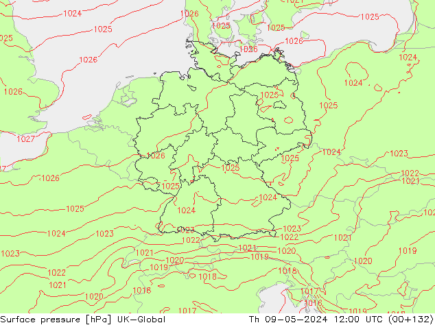 Pressione al suolo UK-Global gio 09.05.2024 12 UTC