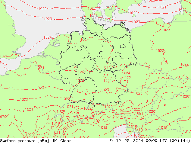 Atmosférický tlak UK-Global Pá 10.05.2024 00 UTC