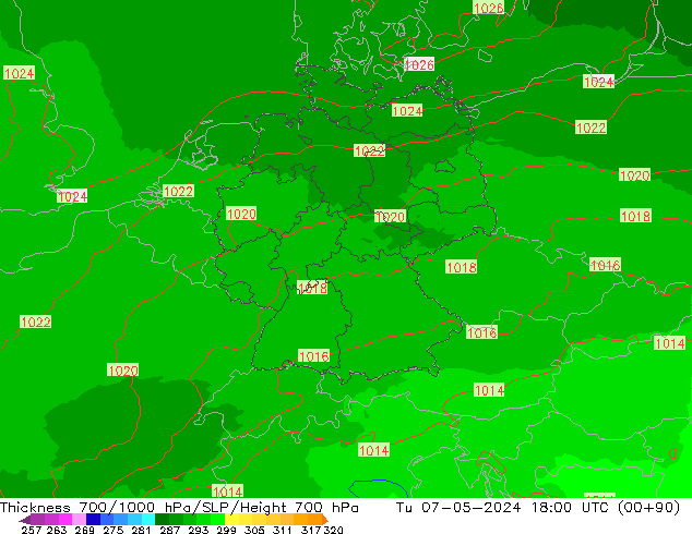 Thck 700-1000 hPa UK-Global Ter 07.05.2024 18 UTC