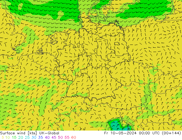 Vento 10 m UK-Global ven 10.05.2024 00 UTC
