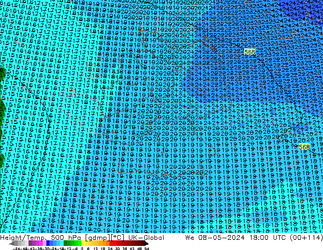 Height/Temp. 500 hPa UK-Global St 08.05.2024 18 UTC