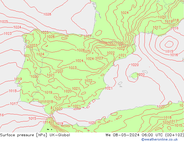 Surface pressure UK-Global We 08.05.2024 06 UTC