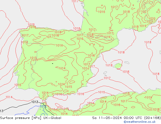 Atmosférický tlak UK-Global So 11.05.2024 00 UTC