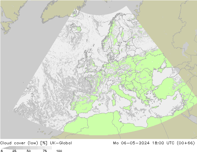 zachmurzenie (niskie) UK-Global pon. 06.05.2024 18 UTC