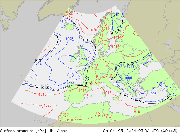 Atmosférický tlak UK-Global So 04.05.2024 03 UTC