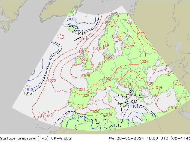 Yer basıncı UK-Global Çar 08.05.2024 18 UTC