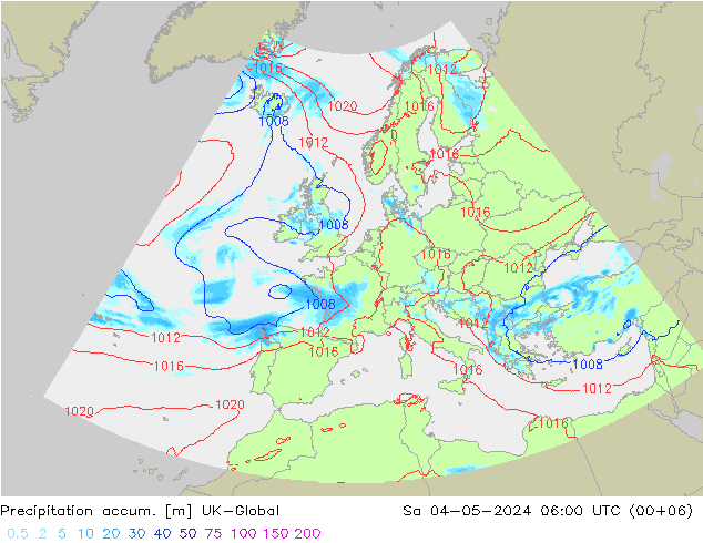 Precipitation accum. UK-Global Sáb 04.05.2024 06 UTC