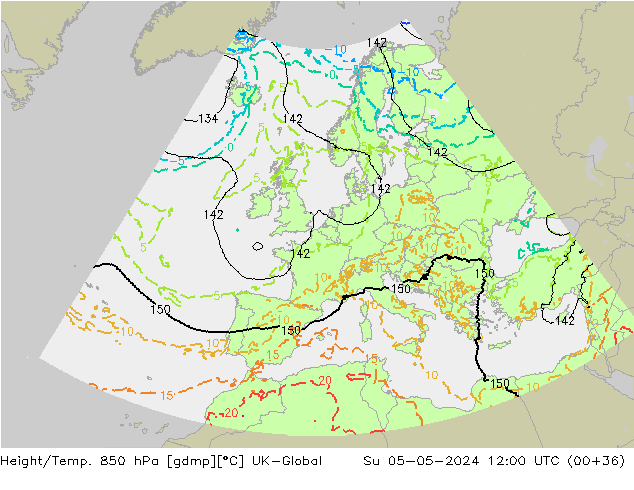 Height/Temp. 850 hPa UK-Global Su 05.05.2024 12 UTC