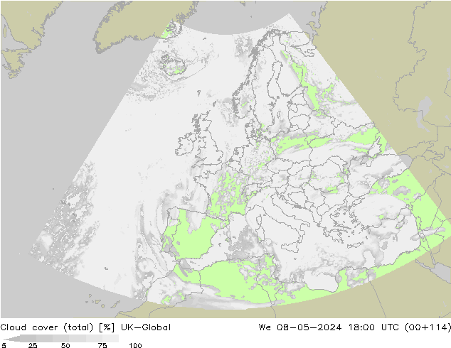 Cloud cover (total) UK-Global St 08.05.2024 18 UTC