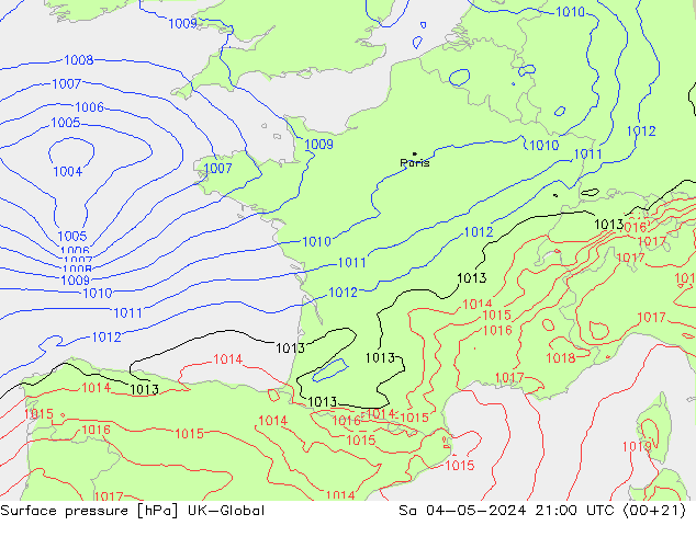 приземное давление UK-Global сб 04.05.2024 21 UTC