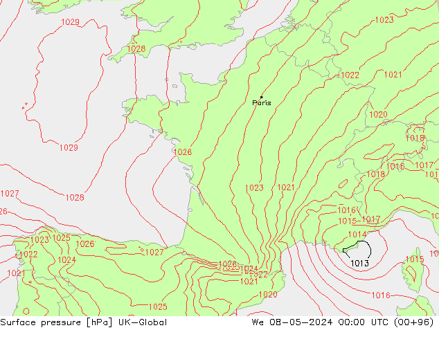 pression de l'air UK-Global mer 08.05.2024 00 UTC