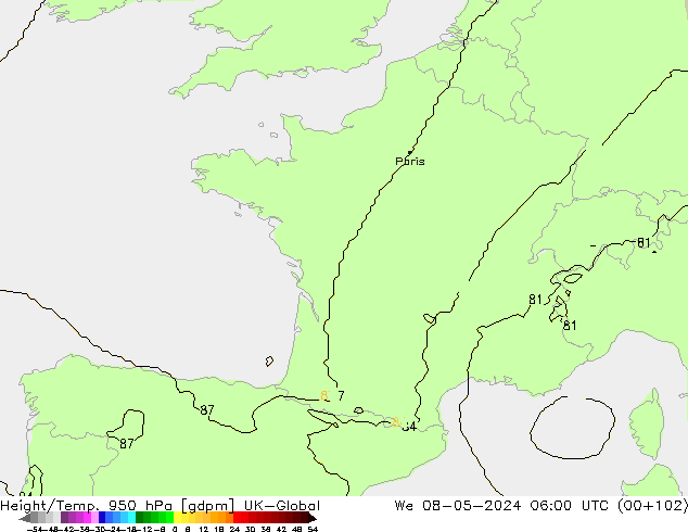 Height/Temp. 950 hPa UK-Global We 08.05.2024 06 UTC