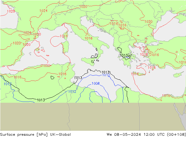 Surface pressure UK-Global We 08.05.2024 12 UTC