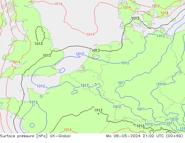 Surface pressure UK-Global Mo 06.05.2024 21 UTC