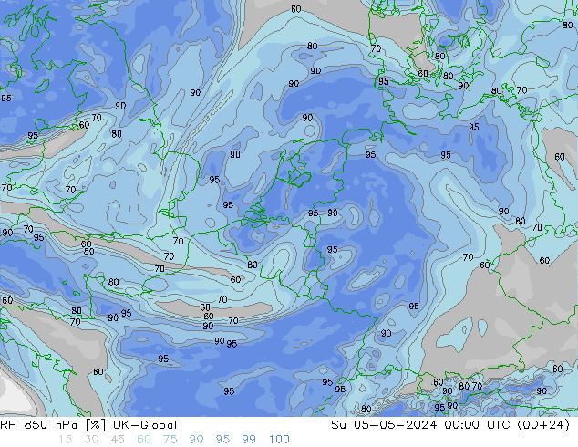 Humedad rel. 850hPa UK-Global dom 05.05.2024 00 UTC