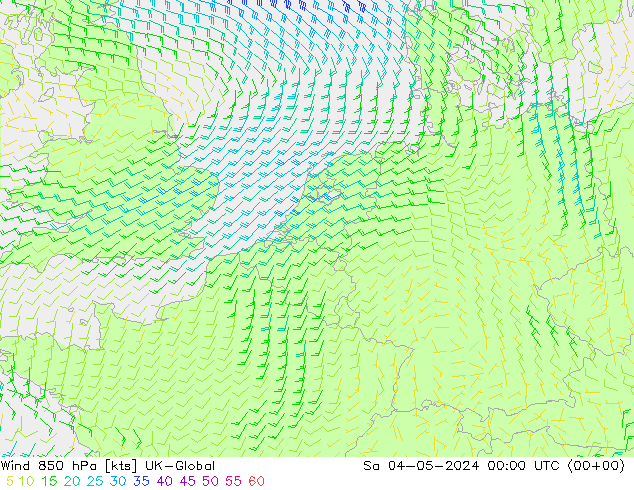 wiatr 850 hPa UK-Global so. 04.05.2024 00 UTC
