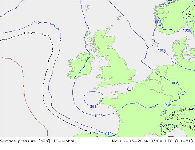 Atmosférický tlak UK-Global Po 06.05.2024 03 UTC
