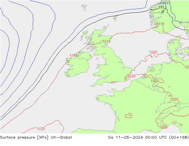 Pressione al suolo UK-Global sab 11.05.2024 00 UTC