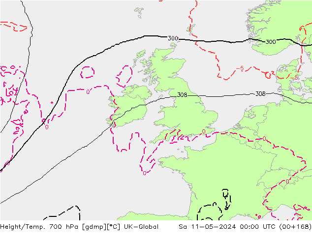 Height/Temp. 700 hPa UK-Global so. 11.05.2024 00 UTC
