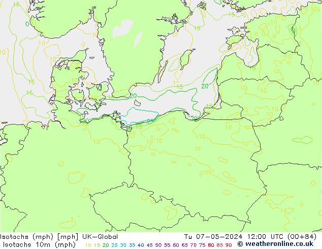 Isotachs (mph) UK-Global вт 07.05.2024 12 UTC
