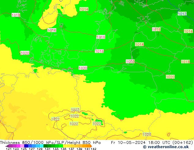 850-1000 hPa Kalınlığı UK-Global Cu 10.05.2024 18 UTC