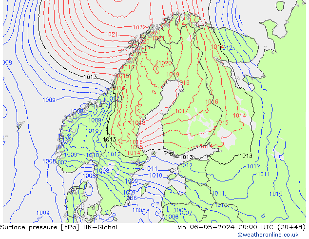 Surface pressure UK-Global Mo 06.05.2024 00 UTC
